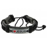 Bracelet cuir s/corde "I love Jesus"