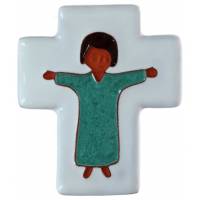 Croix Céramique - 12 X 10 cm - Jésus Vert Prasin