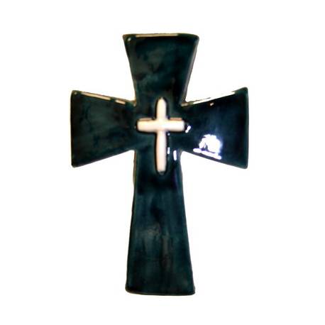 Croix Céramique - 16 X 10.5 cm - Vert Foncé