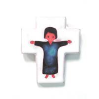Croix Céramique - 12 X 10 cm - Jésus Bleu Foncé