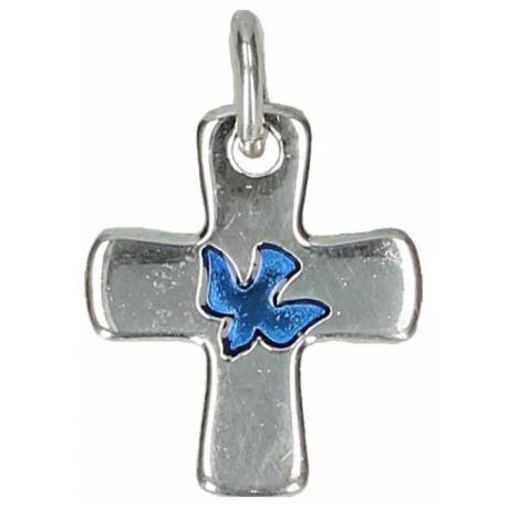 Croix 16 X 13 mm - Colombe - Email Bleu
