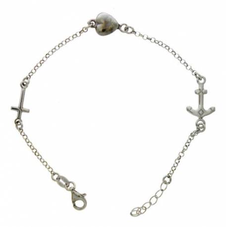 Bracelet argent rhodié - foi-espërance-charité - 19 cm