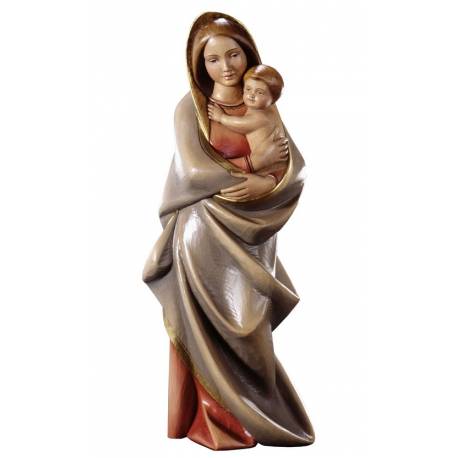 Statue Vierge Marie moderne en bois sculpté - 62 cm - couleur