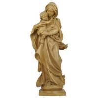 Statue Vierge Marie avec enfant en bois - 30 cm - bois patiné
