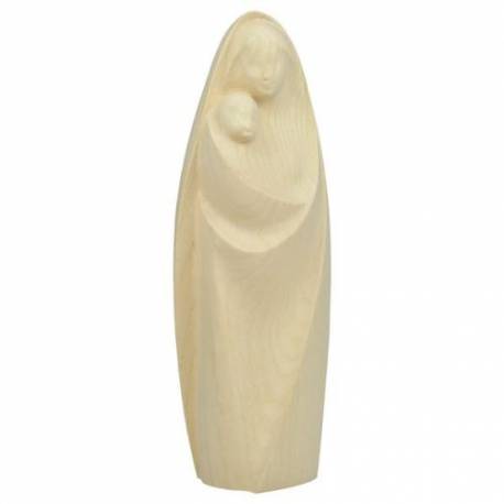 Statue Vierge Marie avec enfant moderne en bois - 23 cm - frêne naturel