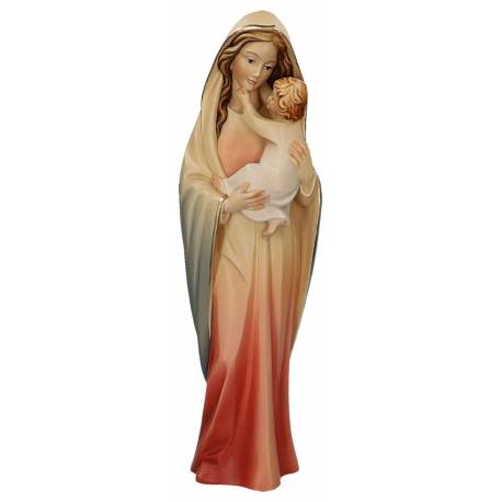 Statue Vierge Marie avec enfant en bois - 60 cm - couleur