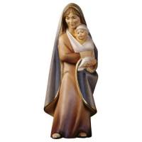 Statue Vierge Marie orientale avec enfant en bois - 25 cm - couleur