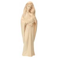 Statue Vierge Marie avec enfant en bois - 25cm - bois naturel avec finition dorée