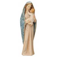 Statue Vierge Marie avec enfant bois - 15 cm -couleur bleu marbré