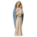 Statue Vierge Marie avec enfant en bois - 25 cm - couleur bleu marbré