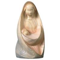 Statue Vierge Marie assies avec enfant moderne en bois - 19 cm - couleur bois de frêne