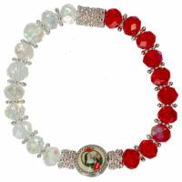 Bracelet sur élastique blanc/rouge + méd. Ste Rita