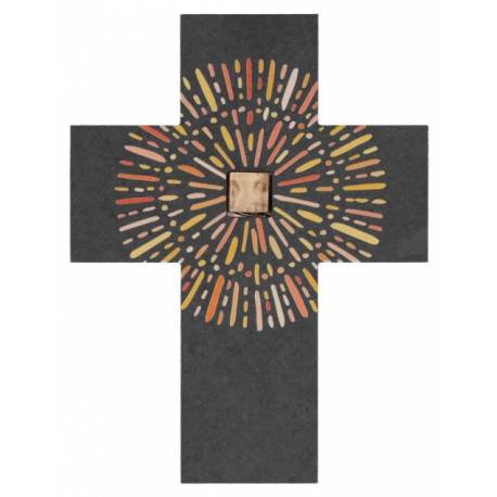 Croix murale Ardoise 13 x 17 cm "Jésus est avec nous"
