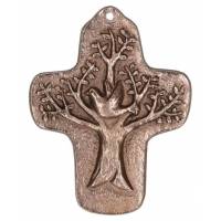Croix murale en bronze arbre de vie/colombe 8,7 x 7 cm