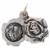 Médaille rose double 15 mm Ste Rita - Métal argenté