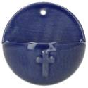 Wijwatervat Keramiek 7 Cm Blauw glanzend Kruisje 