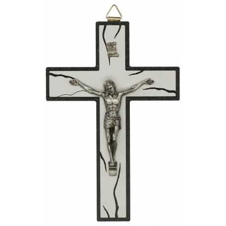 Croix murale - 16 cm - Bois blanc et noir
