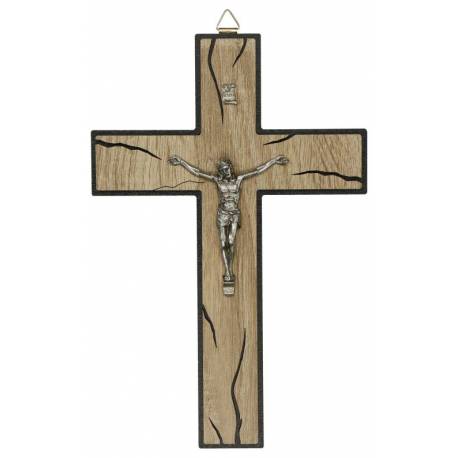 Kruisbeeld - 23 cm - Bruin en zwart hout 