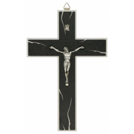 Croix murale - 23 cm - Bois noir et blanc