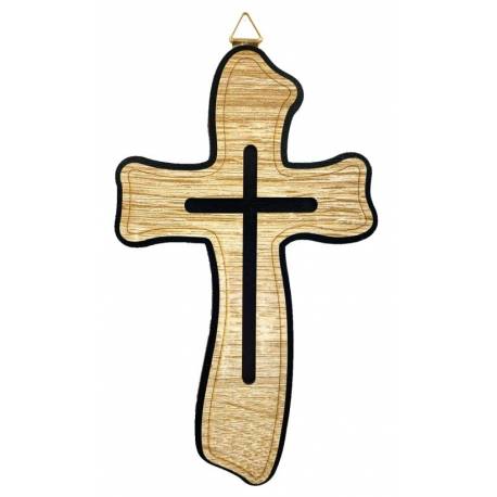 Kruisbeeld - 16 cm - Wit en zwart hout 