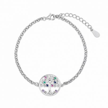 Bracelet arbre de vie en argent rhodié avec strass colorés