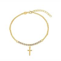 Bracelet plaqué or et strass avec croix