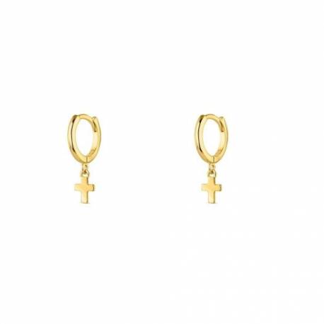 Boucles d'oreilles anneau avec croix en plaqué-or