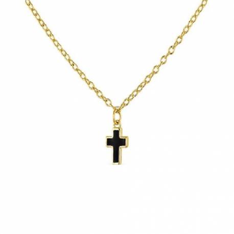 Vergulde ketting met kruis in zwarte email 