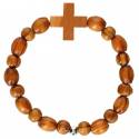 Bracelet sur élastique Bois d'olivier + croix