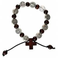 Armband / koord Hout Donkerbruin + Med H. Benedictus 