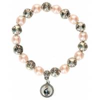 Bracelet sur élastique Perles roses + Roses argentées