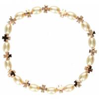 Bracelet sur élastique Perles ivoirées Croix dorées