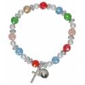Bracelet sur élastique Cristal multicolore Croix + médaille Ste Rita