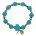 Bracelet s/élastique - turquoise + méd + croix