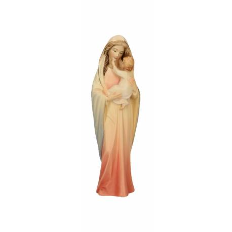Statue Vierge Marie avec enfant en bois - 20 cm -couleur