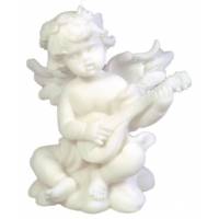 Beeld 09 cm - Alabaster - Zittende engel met gitaar 