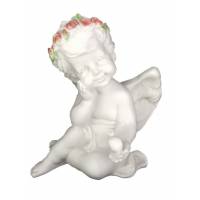 Beeld 13 cm - Alabaster - Zittende engel met slak 