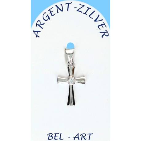 Croix Argent avec zircon - 18 X 12 mm