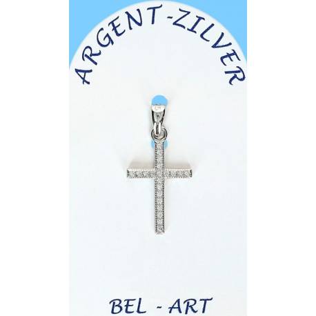 Croix Argent avec zircons - 17 X 12 mm