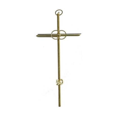 Croix de Mariage - 20 cm + "50" - Métal Doré