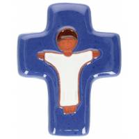 Croix Ceramique 10.5 X 8 Cm Bleu Jesus