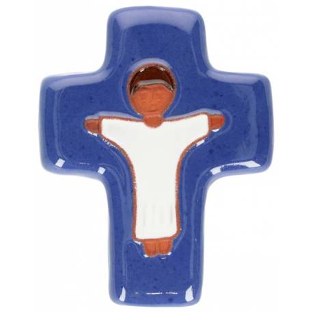 Croix Ceramique 10.5 X 8 Cm Bleu Jesus