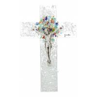 Croix Murale Verre + Christ Argente 16 Cm