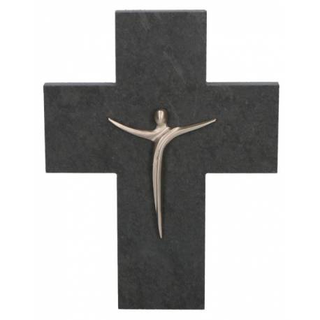 Kruisbeeld leisteen 13 x 17 cm Korpus in metaal 