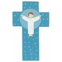 Kruisbeeld doop in blauw 12 cm 