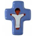 Croix Ceramique 10.5 X 8 Cm Croix bleu indigo Jesus blanc
