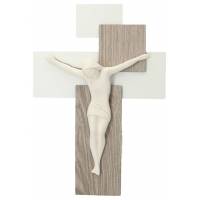 Modern kruisbeeld in hars en hout (19x27.5 cm) 