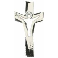 Croix De La Passion En Bois Sculpte 15Cm Finition noir et argent
