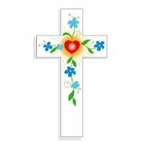 Croix Amour 14,5x8cm Coeur Fleurs Bleues