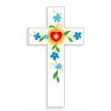 Croix Amour 14,5x8cm Coeur Fleurs Bleues